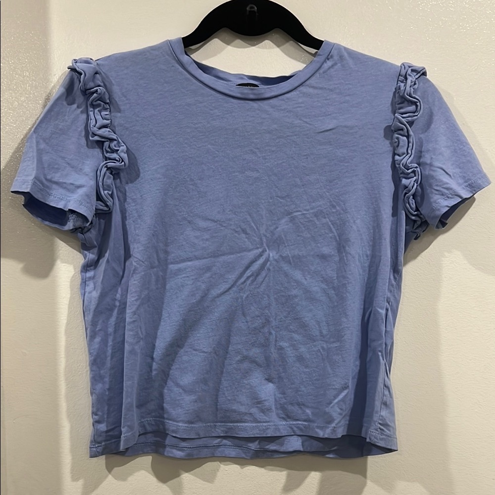 Zara cropped Light Blue Ruffle Sleeve Women's Top
